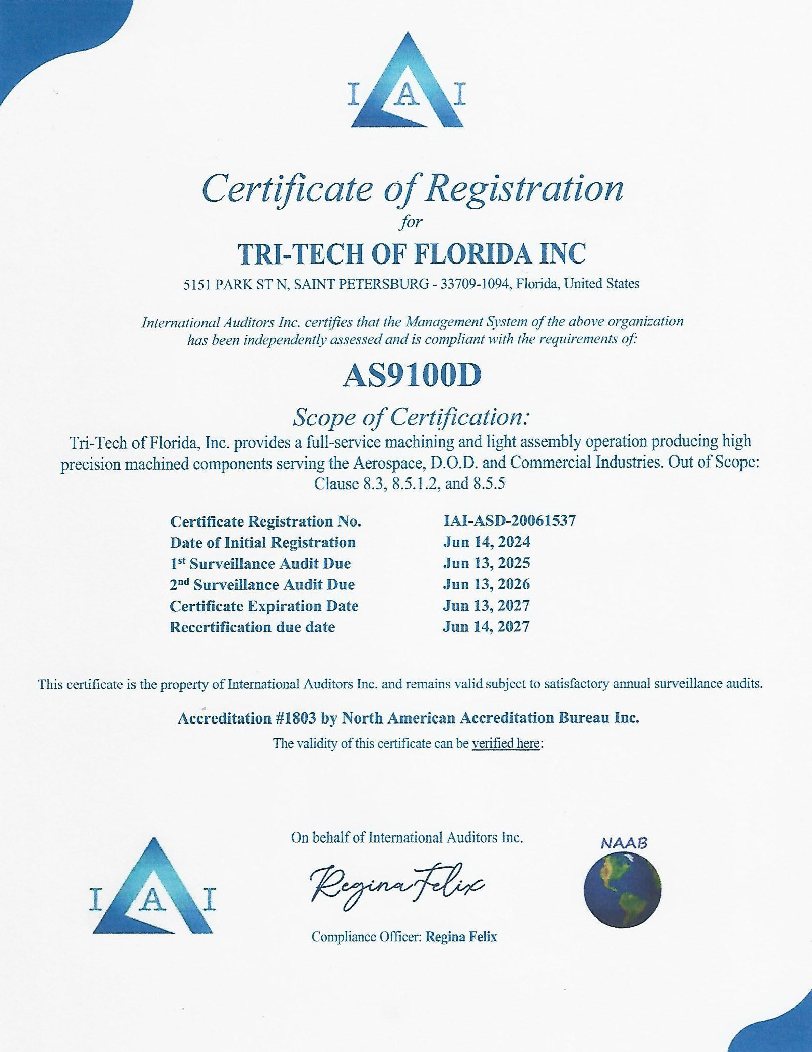 tri tech of fl AS9100D